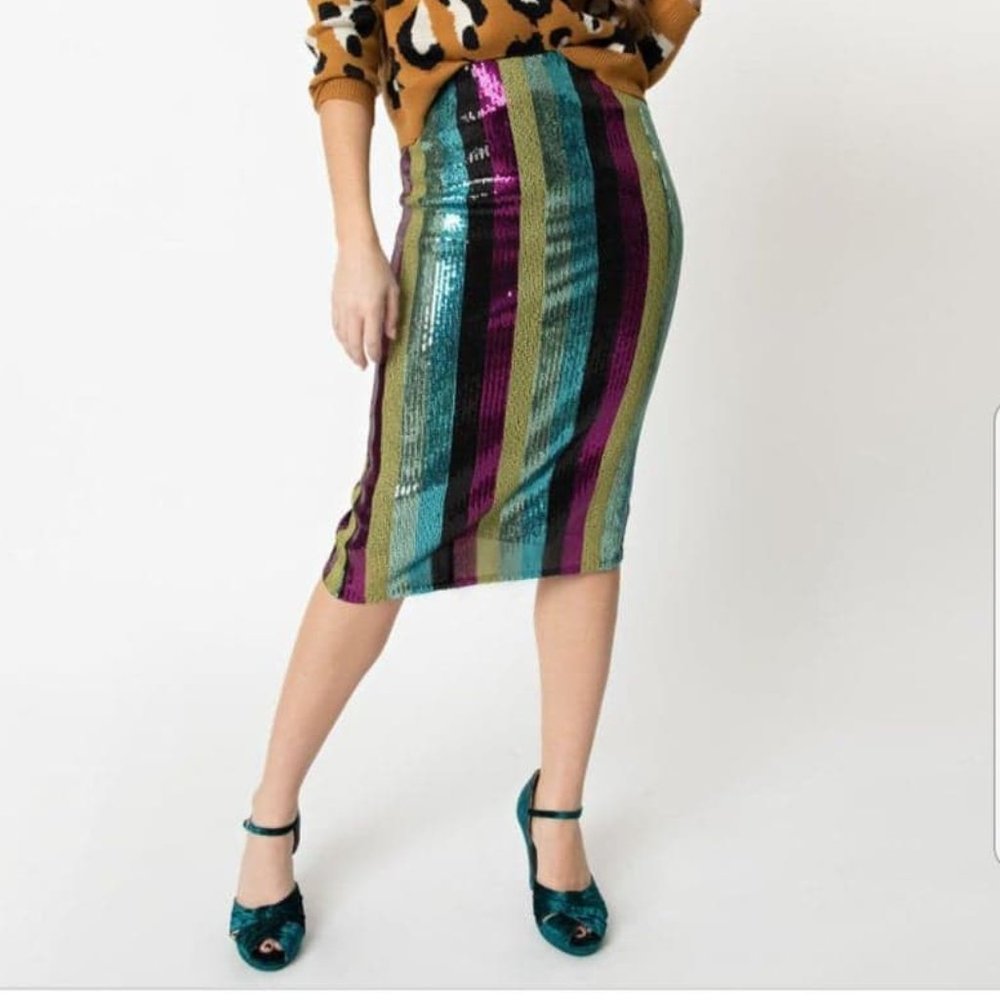 NWT Striped Sequin Skirt - Picture 1 of 11